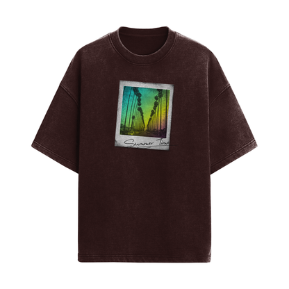 Printed acid washed oversize t-shirt