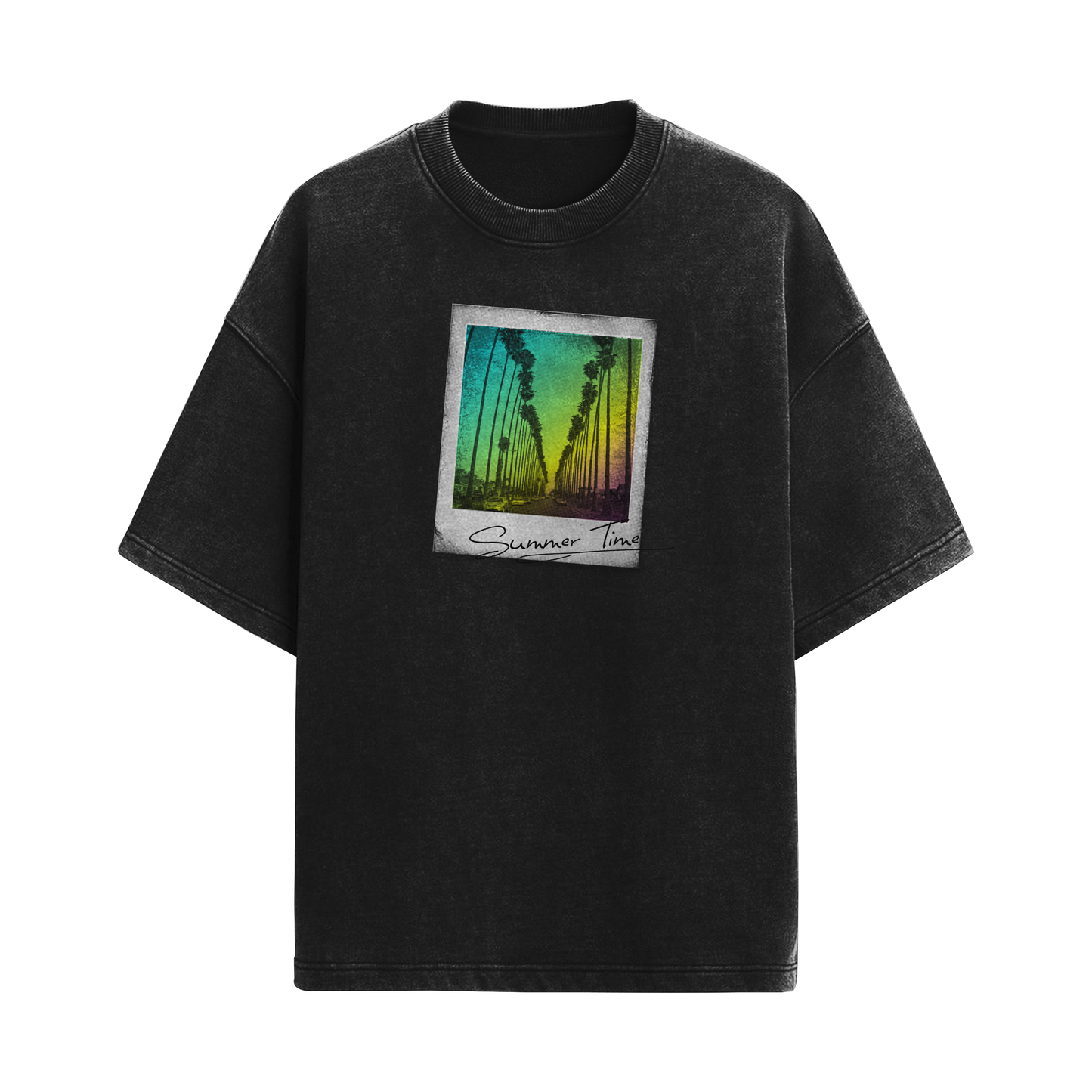 Printed acid washed oversize t-shirt